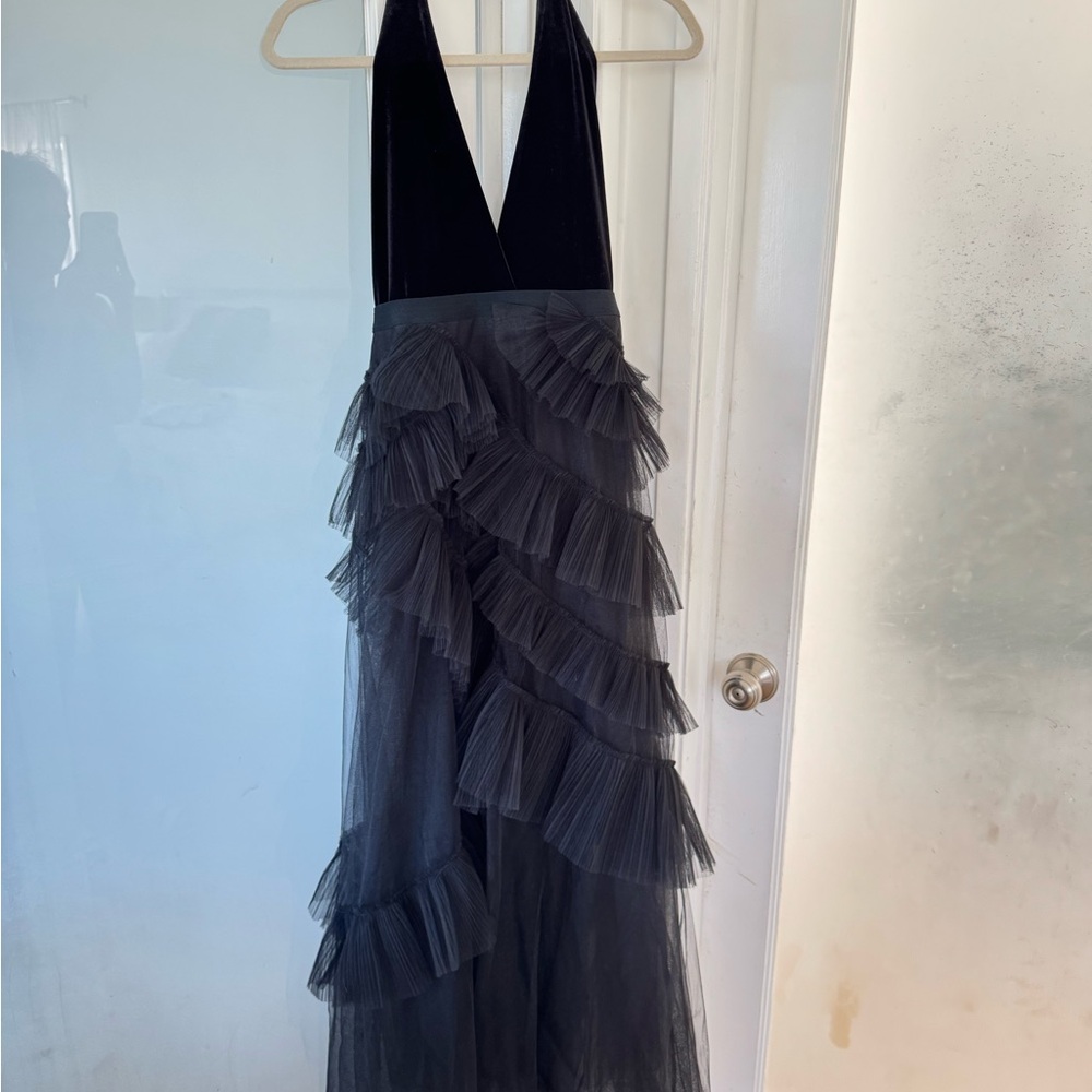 Elegant Black Ruffled Gown